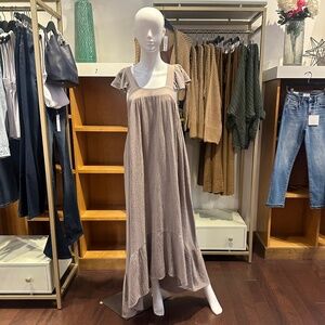 ✨Scandal Italy Torino Maxi Dress – Taupe Cotton Gauze, Flutter Sleeve✨